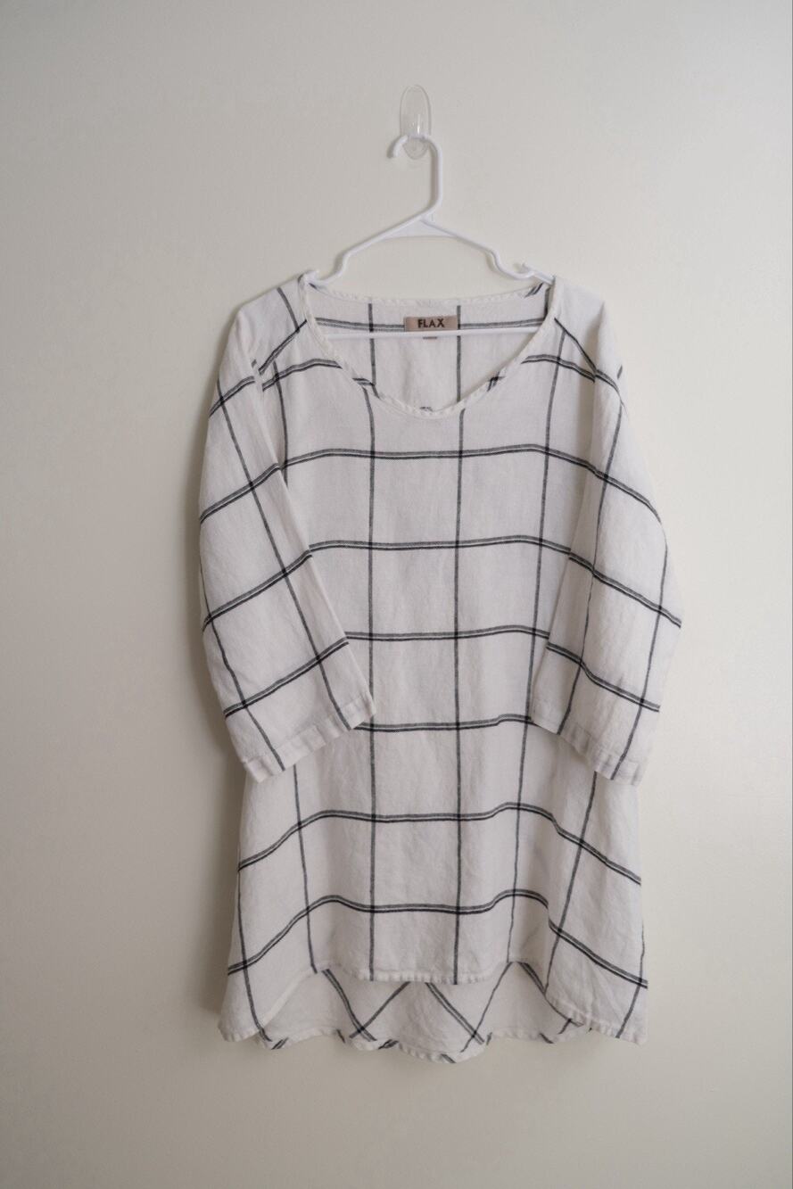 FLAX Designs Linen Dreamy Windowpane Tunic Shirt Lagenlook Coverup Size M